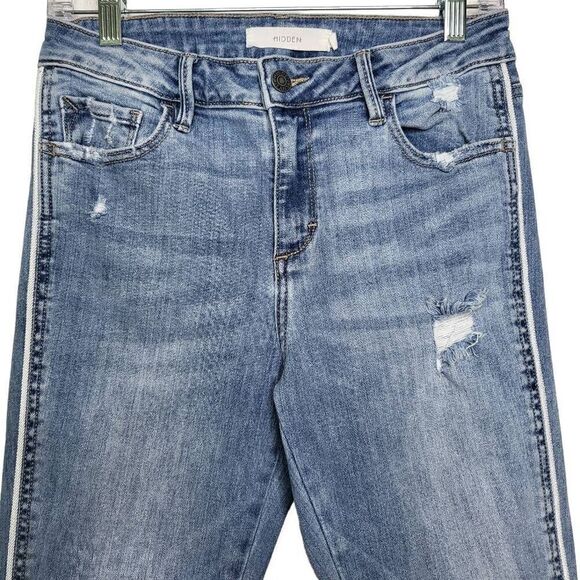 Hidden Distressed Side Piping Fringe Raw Hem Jean Denim Size 28 - Picture 3 of 12